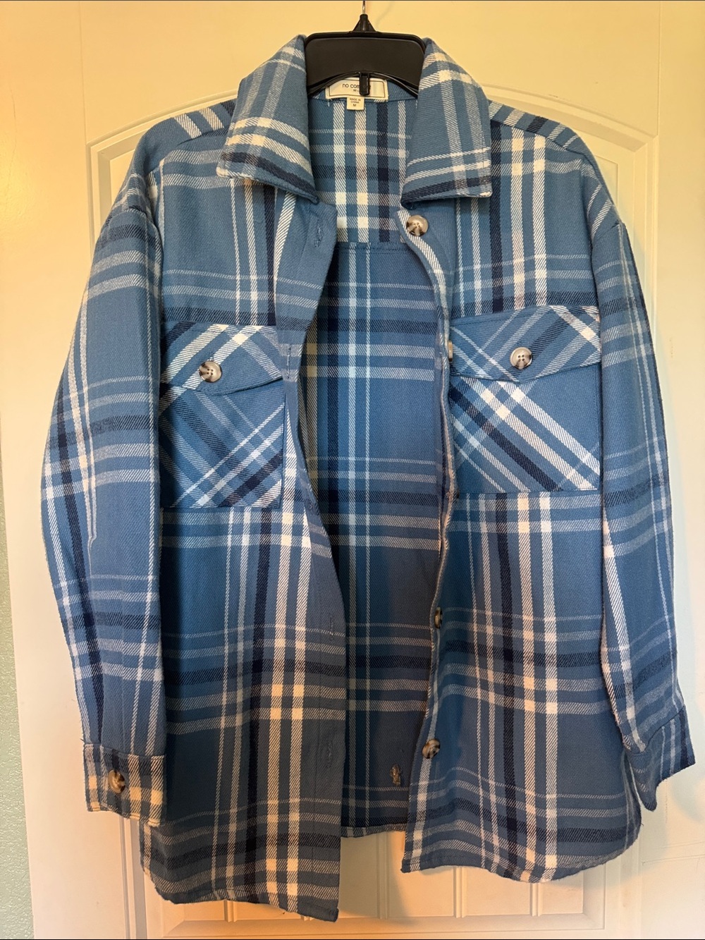 Blue Plaid Button-Down Shirt Jacket - Women's